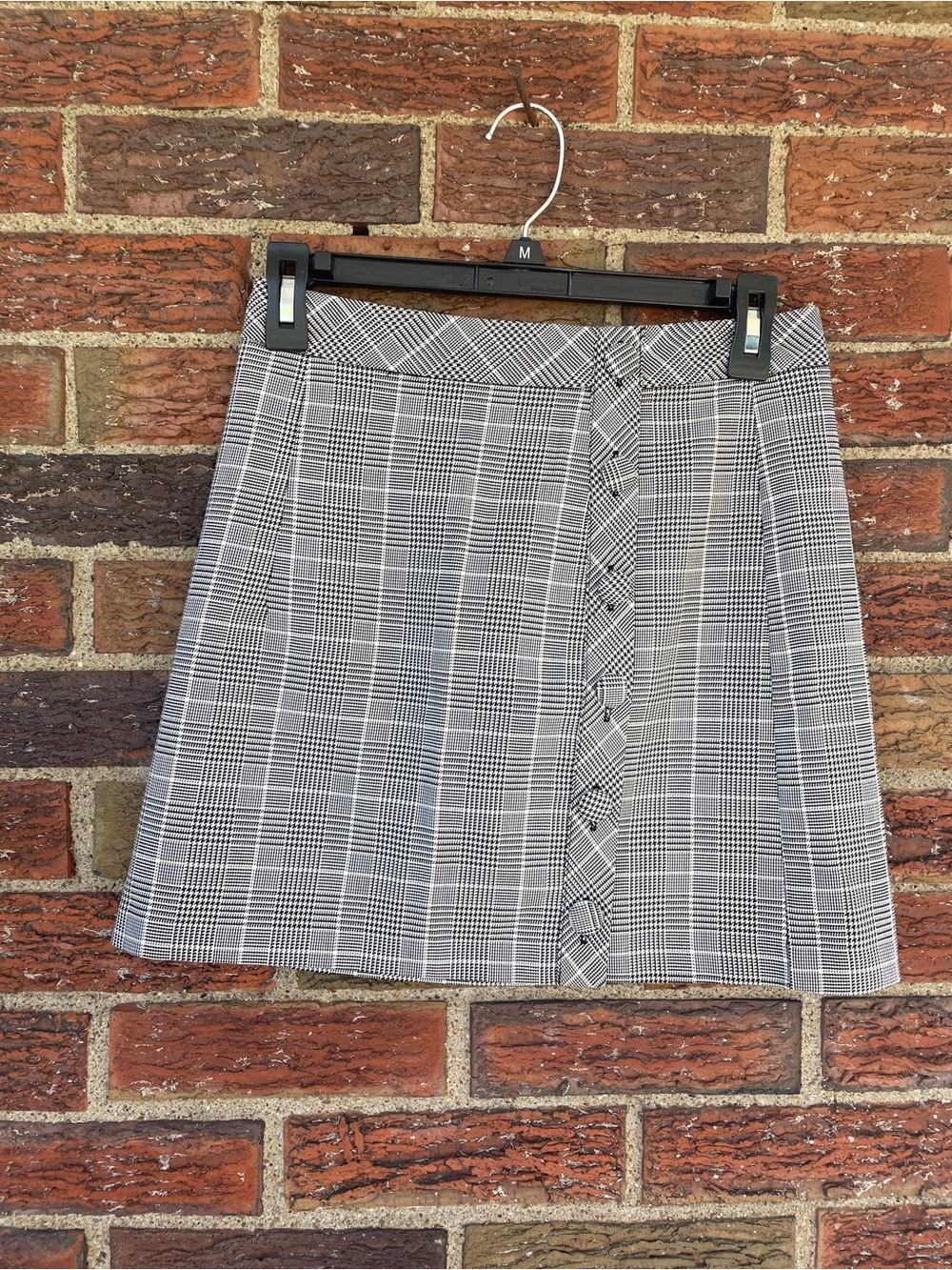 Forever 21 Black and White Plaid Mini Skirt with Front Button Detail